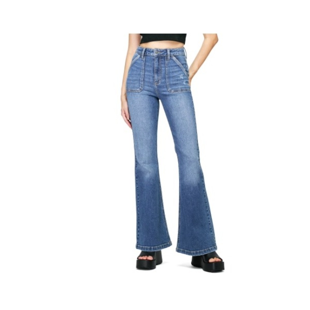 Cello Jeans Womens High Rise Denim Bell Bottom Flares Super Wide Leg Stretch 13